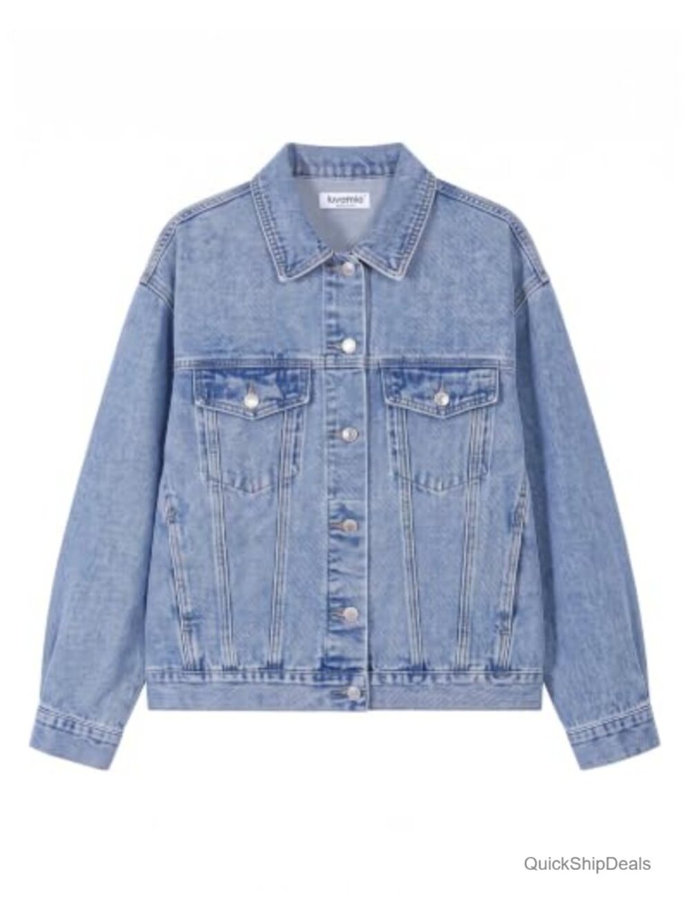 Oversized Button Down Denim Jean Jacket Long Sleeve Trucker Style